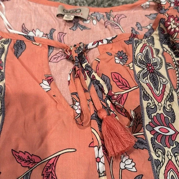 Floral Orange/Peach Popover Top (1XL) - Picture 5 of 7